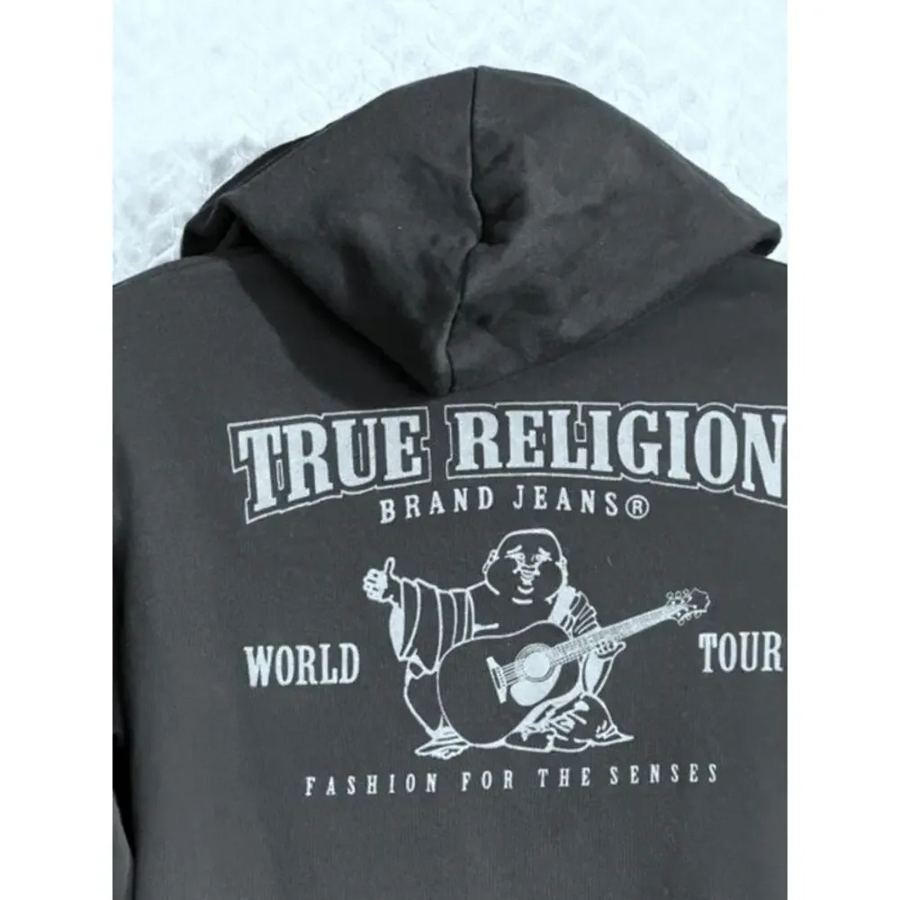 True Religion Hoodie World Tour Mens XL Full Zip Contrast Stitch Y2K Graphic